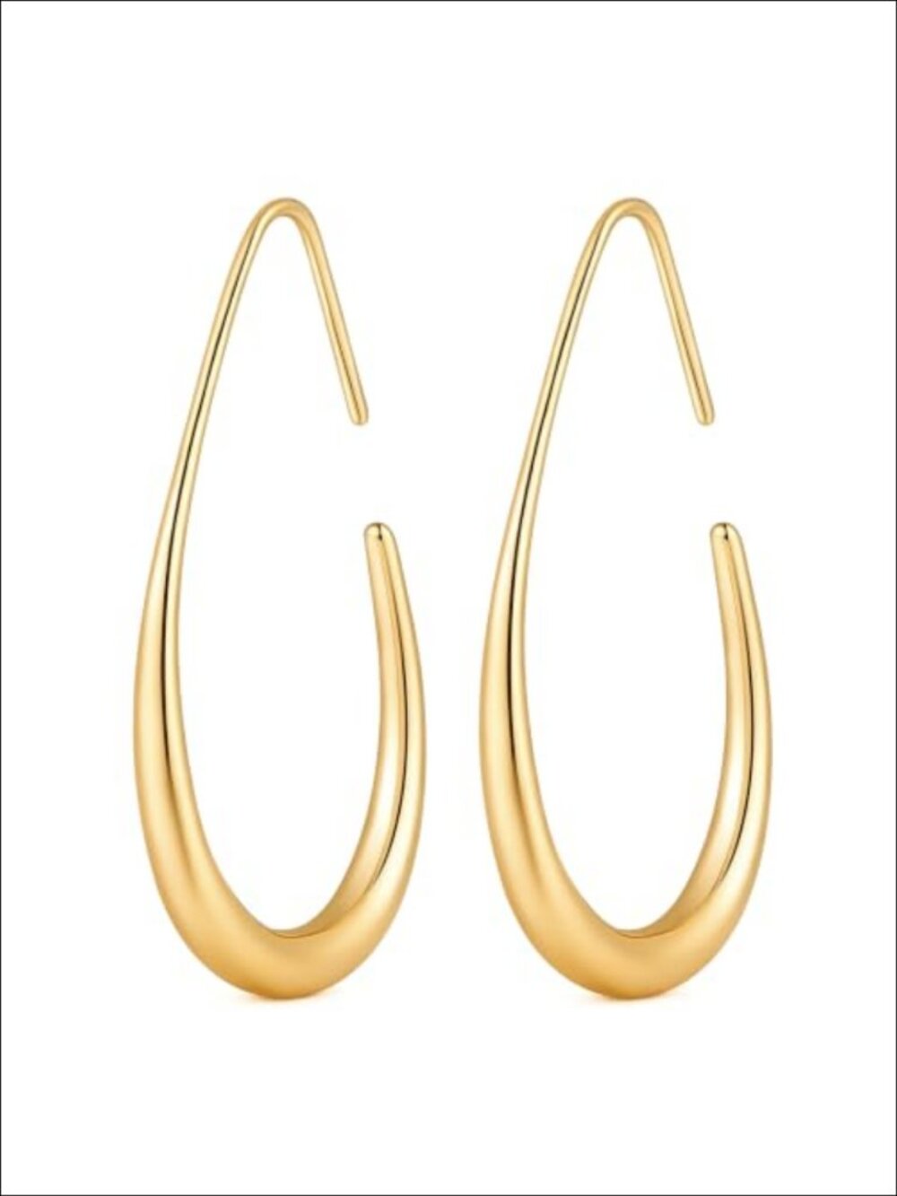 14K Gold Plated Teardrop Hoop Earrings Pull-Through Dangle